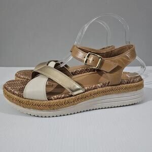 Vionic Mar Sandal Stappy Platform Camel Tan Metallic Gold Leather Shoe Size 10